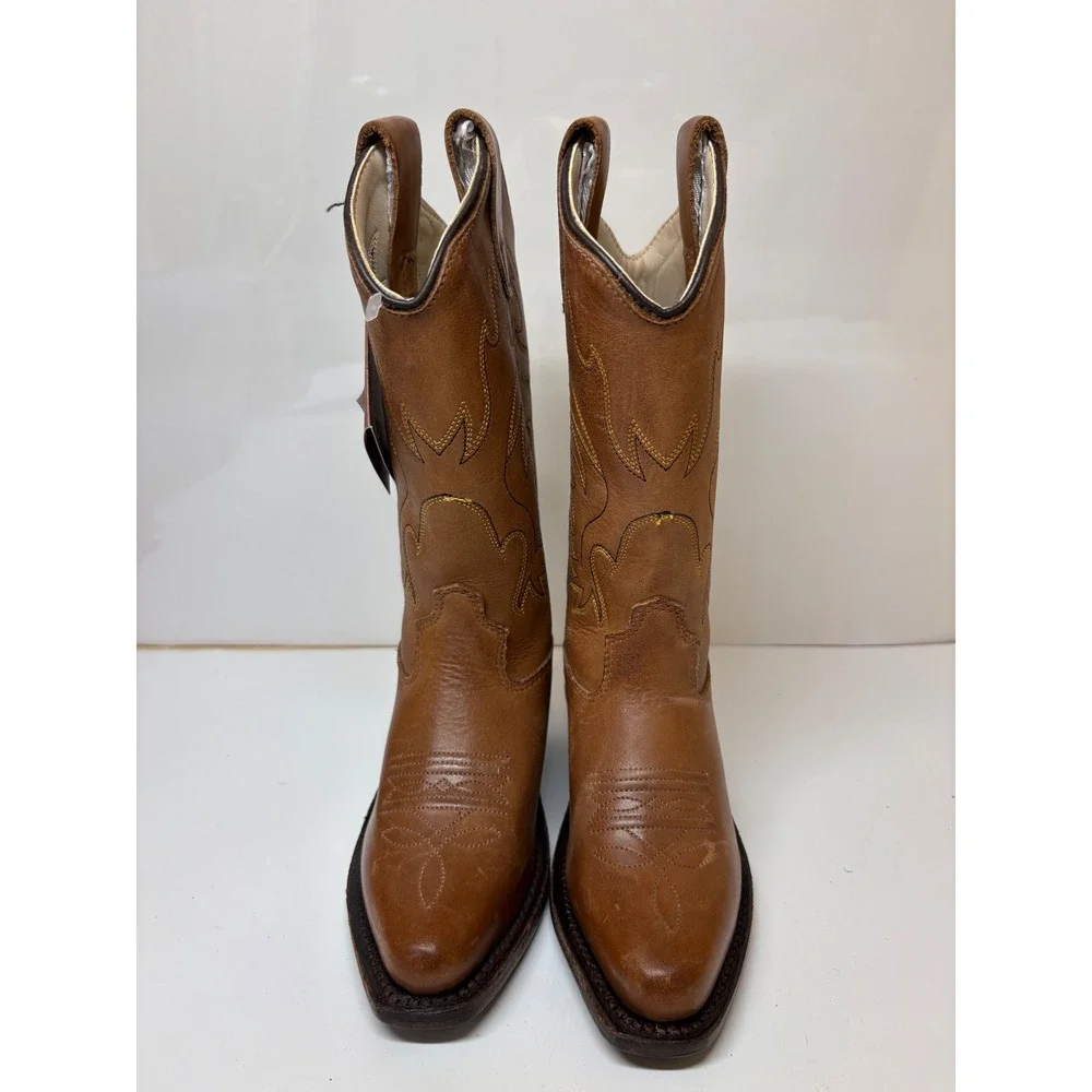 Old West Kids Canyon Light Brown Leather Snip Toe Cowboy Boots CF8229 Size 9D